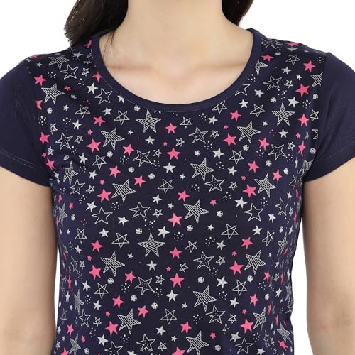 Image of Modeve Women Printed Cotton Blend Half Sleeve Round Neck T-Shirt for Summer