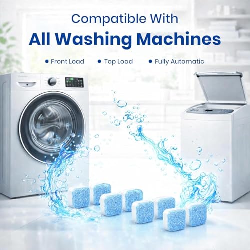 Image of WOZKEM Washing Machine Cleaner Tablets - Deep Cleaning Descaler for Front Load & Top Load Washers | Removes Odor, Residue & Buildup | Drum, Tub & Laundry Seal Cleaner | Easy-Use (Pack Of 12)