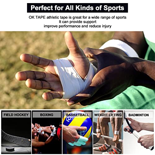 Ok Tape Athletic Sports Tape（4-Rolls) - Very Strong Tape For Athlete & Sport Trainers & First Aid Injury Wrap, Perfect For Fingers Ankles Wrist On Bat, Hockey Stick - White #TOP4