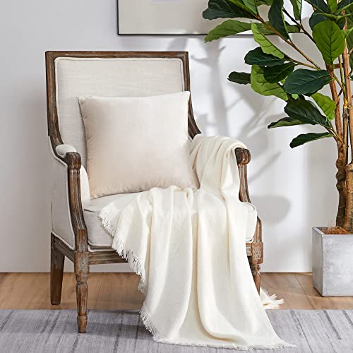 Image of GIGIZAZA Decorative Throw Pillow Covers 16x16,Ivory Square Couch Pillow Covers,Velvet Sofa Boho Cushion Pillows