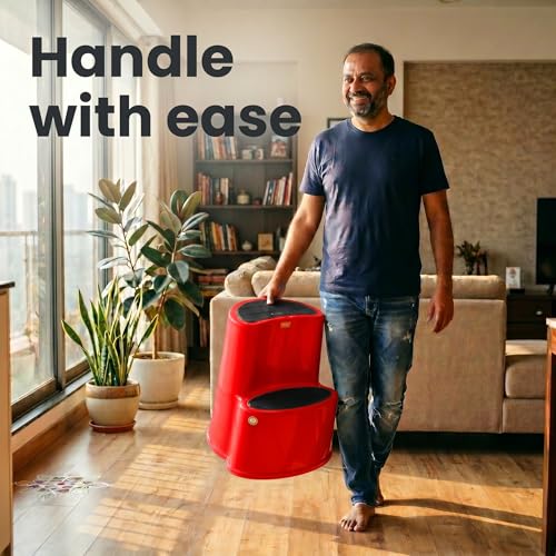 Image of Multipurpose Step Stool with Anti-Skid Surface for Home, Kitchen & Office | Premium Plastic Ladder Stool | 220 kg Hight Weight Load Capacity | 60 x 47 x 51.5 cm  (Mystic Red)