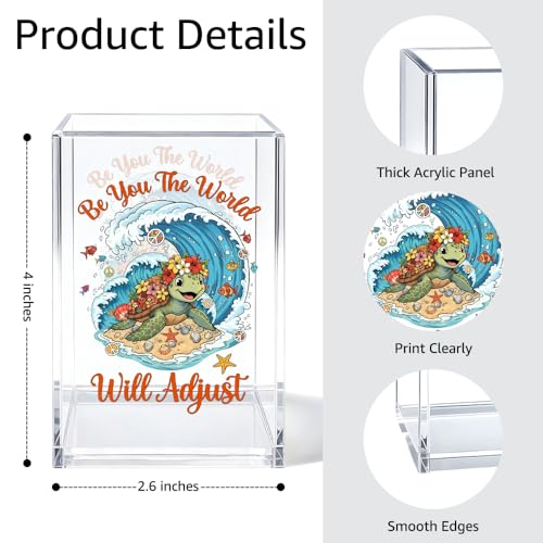 Image of Funny Sea Turtle Pen Holder for Desk, Ocean Theme Desk Accessories | Be You The World Will Adjust Pencil Holder for Desk, Sea Turtle Pencil Holder Bathroom Desk Accessories, Beach Pen Organizer