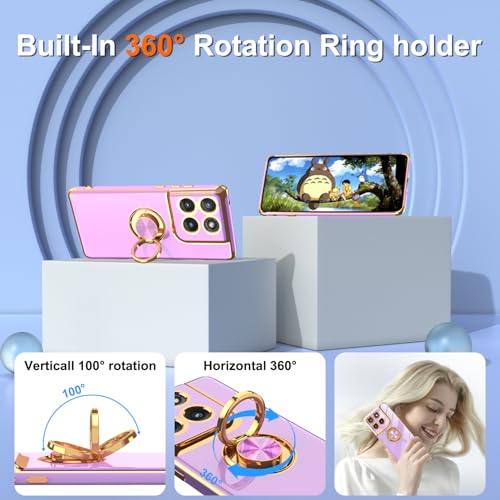 Gritup for Moto-Edge-2025 Case: Motorola Edge 2025 Case | 2Pcs Screen Protector, 360° Rotation Ring Holder Magnetic Kickstand,Plating Gold Edge Soft TPU Protective Cover, Light Purple by Gritup - Used condition - Image 5