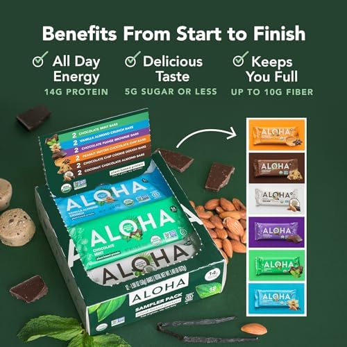 ALOHA Organic Plant Based Protein Bars - 6 Flavor Variety Pack - 12 Count, 1.9oz Bars - Vegan Snacks, Low Sugar, Gluten-Free, Low Carb, Paleo, Non-GMO, Stevia-Free, No Sugar Alcohols 4