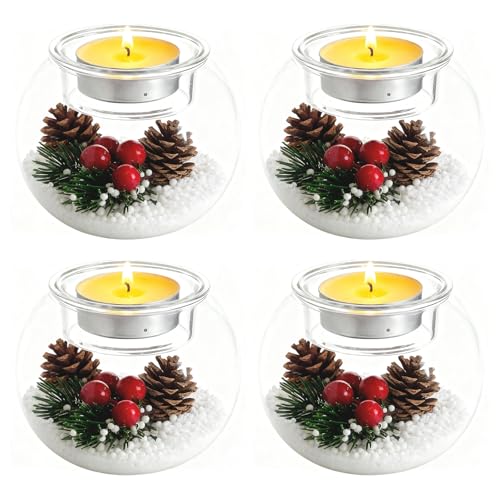 YYSWSAKY Teelichthalter Weihnachten, 4er Set Teelichtgläser Klein aus...