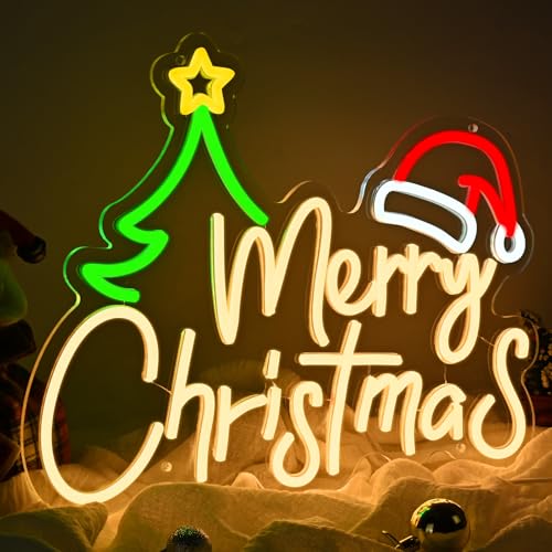 FRAMICS Merry Christmas Neon Sign-10 Adjustable Brightness LED Christmas Decorations