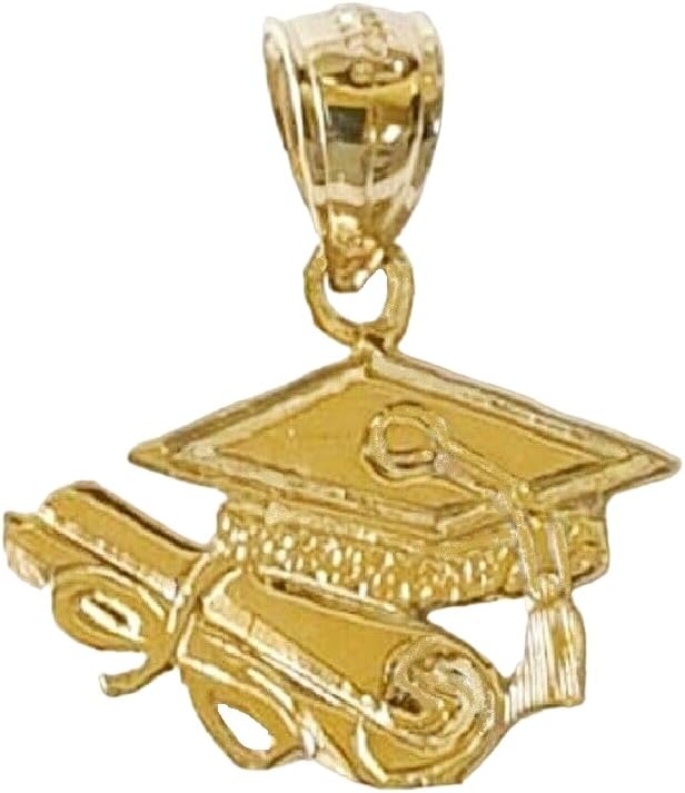 14k Yellow Gold Graduation Cap Hat Diploma Pendant/Charm, Made in USA
