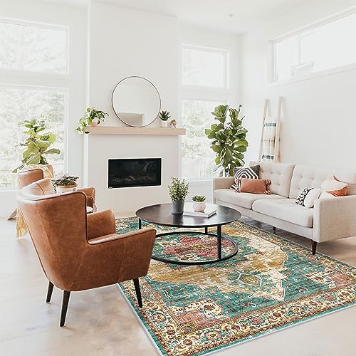RUUGME Washable 5x7 Area Rugs - Large Rugs for Living Room Stain Resistant Carpet Vintage Rugs for Bedroom with Non Slip Backing Home Decor Floor Decoration Mat (5x7 Green)