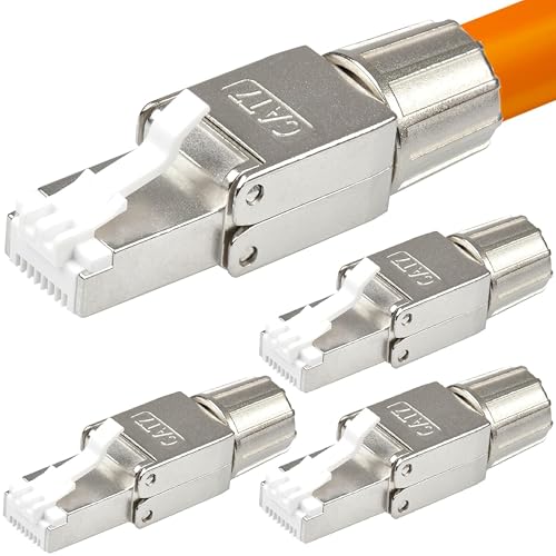 4 Stück CAT 7 RJ45 Stecker 10 GBit/s 600 MHz Netzwerkstecker werkzeuglos geschirmt PoE für CAT8 CAT7A CAT7 CAT6A Verlegekabel Netzwerkkabel Installationskabel AWG 22-24 LAN Kabel vergoldete Kontakte