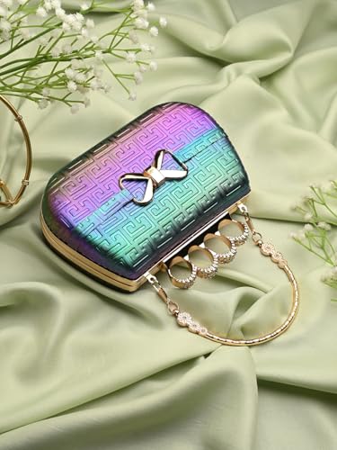 Image of TOOBA Handicraft Pearl Embroidered Clutch Purse For Women with Trendy Design 4-ring Handle & Tassel