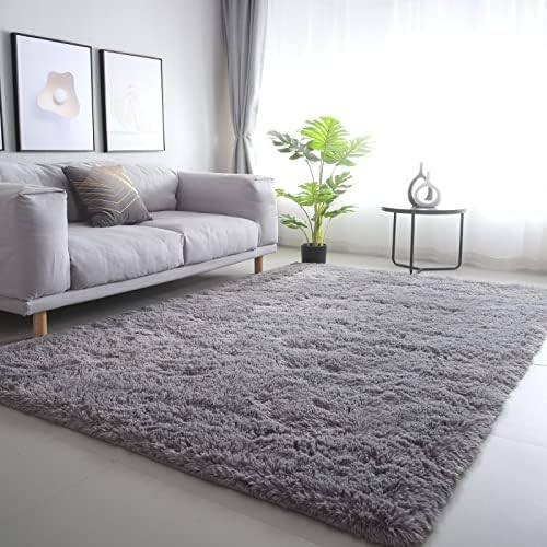 Gray Area Rug for Bedroom 3x5: Shag Fuzzy Rugs for Living Room Bedroom, Gray Non-Slip Shaggy Carpets for Kids Girls Baby's Room, Furry Rugs for Nursery Decor, Floor Rugs for Dorm Room