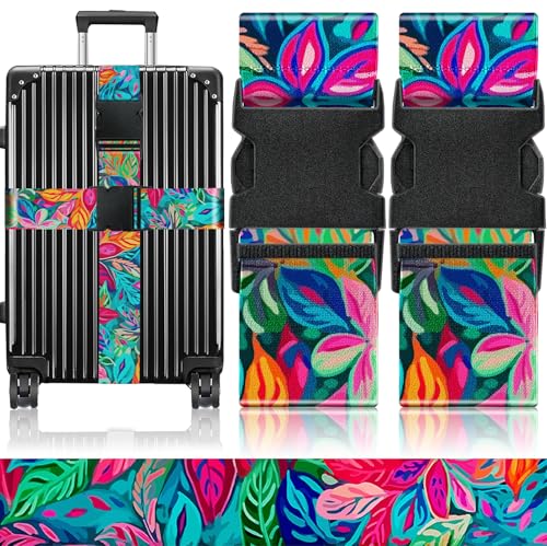 Slohif Luggage Straps for Suitcases Travel Belt Accessories Luggage Connector Identifiers Over Handle with Buckle Unique Nylon Adjustable Strap for Sleeping Bag Car Seat Colorful Leaf (2 Pack)