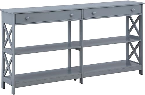 Convenience Concepts Oxford - Mesa consola con 2 cajones de 60 pulgadas con estantes, 60 pulgadas, color gris