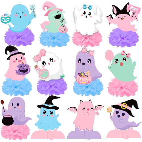 Pastel Ghost Halloween Honeycomb Centerpieces Ghost Party Decorations 12PCS Colorful Ghost Theme Baby Shower Centerpieces for Kids Halloween Spooky Boo Birthday Baby Shower Party Supplies