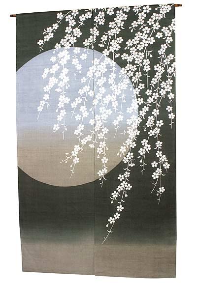 Amazon｜麻のれん 和風暖簾 【桜月夜】京都 洛柿庵 のれん 約88