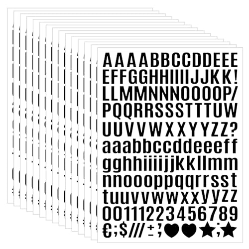 15 Sheet Small Letter Stickers - 1/2 Inch Black Vinyl Self Adhesive Alphabet Number Stickers Stick On Letters For Art Crafts Outdoor Sign Wall Mailbox Windows Doors Car Poster Board (Black, 0.5 Inch)