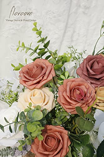 image for Floroom Artificial Flowers 25pcs Real Looking Burnt Orange Ombre Color