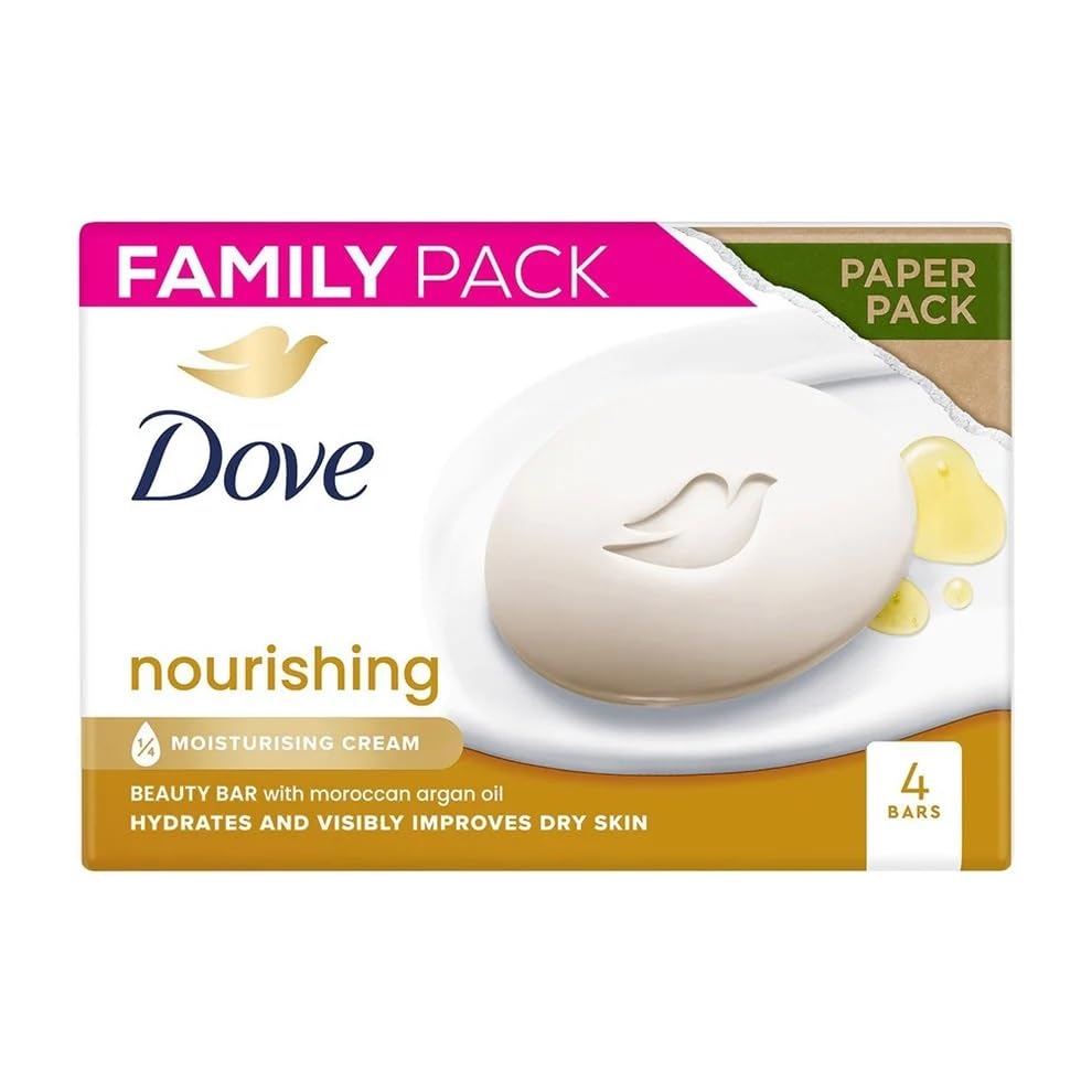 Dove - Jabón nutritivo con aceite de argán marroquí (12 unidades, crema hidratante, 4 x 90 g)