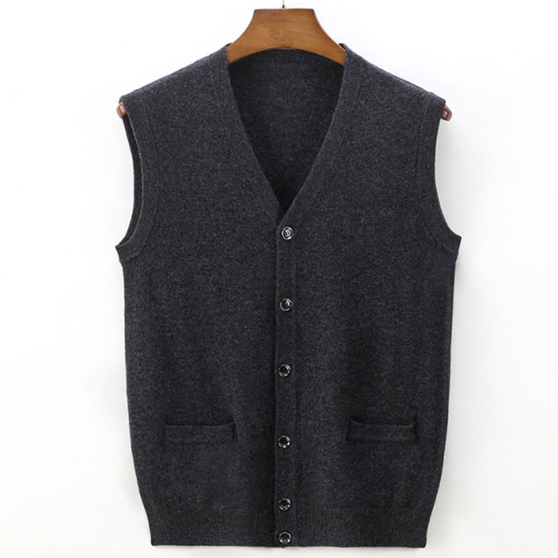 Men's Wool Vest Cardigan Solid Pocket Knitted Sweater Waistcoat4
