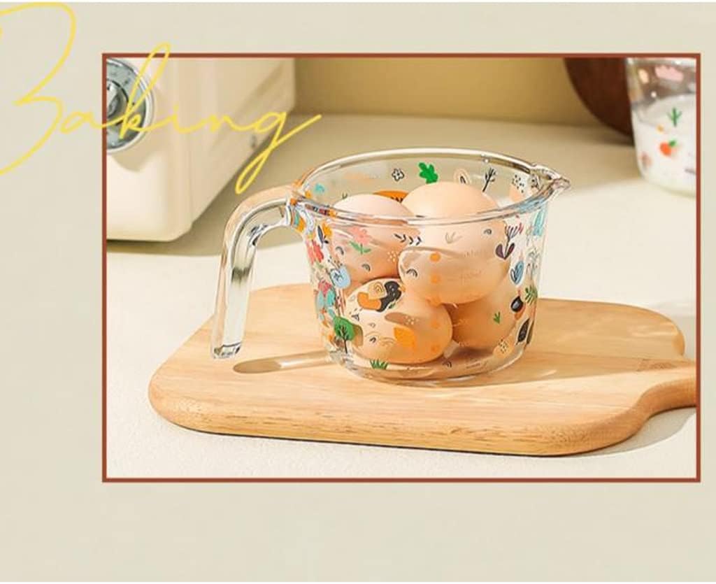 Glass Measuring Cup With Graduated Milk Cup Microwaveable Children's Breakfast Cup Soya Milk Cup Household Cups (One Color 500ML)
