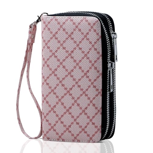 Image of Cellphone Wallet for Women Dual Zipper Long Purse with Removable Wristlet