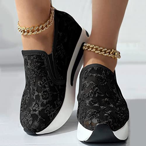 Wedge Sneakers for Women Fashion,White Platform Sneakers for Women,Fashion Sneakers for Women 2024,Chunky Sneakers for Women Slip On Loafers Breathable Comfortable Wedge Lightweight Work Shoes2