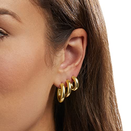 Amazon Essentials 14K Gold or Sterling Silver Plated Thick Tube Hoop Set2