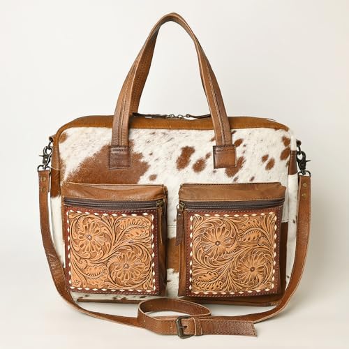 American Darling Briefcase Hair On Hand Tooled Genuine Leather Western Women Bag | Handbag Weekend Travel Bags for2