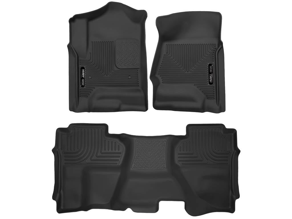 Husky Liners X-act Contour Floor Mats | Fits 2014-2018 Chevrolet Silverado & GMC Sierra 1500 (2019 LD); 2015-2019 Silverado/Sierra 2500/3500 Double Cab | Front & 2nd Row, 3-pc Black - 53918