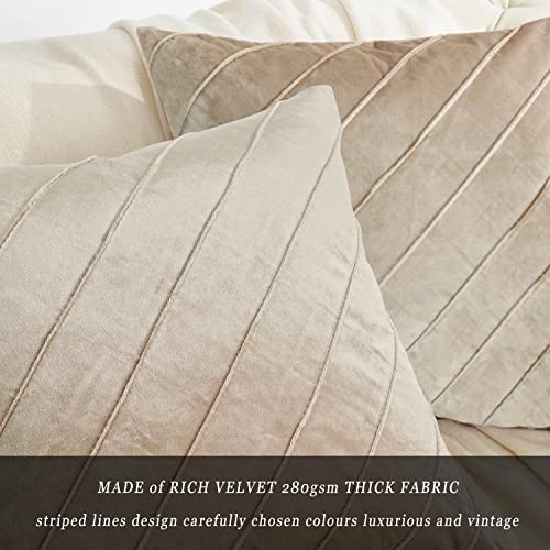 Image of GIGIZAZA Decorative Velvet Pillow Covers 18x18 , Set of 2 Champagne Sofa Couch Throw Pillows Covers Cases , Living Room Square Cushion Accent Stripe Covers