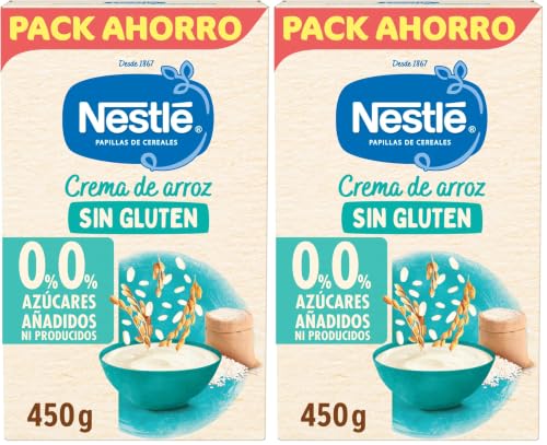 Nestlé 0% 0% Crema De Arroz Y Sin Gluten, A Partir De Los 6 Meses, 450 G (Paquete de 2)