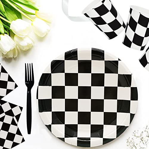 60Pcs Black And White Checkered Race Car Party Supplies,Racing Themed Tableware Set 7"Racing Dessert Paper Plates And Napkins,Fork For Kids Car Sports Race Car Themed Birthday Party Decor (Car Set) #TOP5