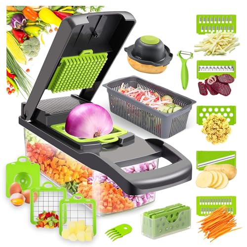 El Mejor Listado de Mejorcompratv nicer dicer disponible en línea para comprar. 49 Cortador de Verduras, 16 en 1 Picador de Verduras con 7 Cuchillas de Acero Inoxidable, Rayadores para Verdura para Cocina, Ideal para Frutas, Verduras y Ensaladas