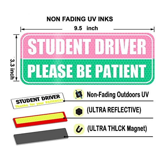 Extra Thick Reflective Student Driver Car Magnet Signs, Please Be Patient Car Vehicle Sticker Bumper For New Drivers 3Pcs #TOP1