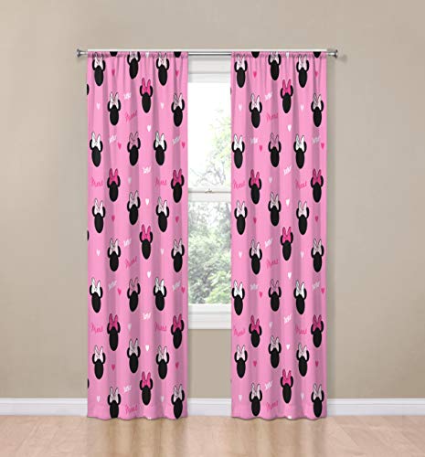 Image of Jay Franco Disney Minnie Mouse Hearts N Love 84 inch inch Drapes - Beautiful Room Decor & Easy Set Up, Bedding - Curtains Include 2 Tiebacks, 4 Piece Set (Official Disney Product)