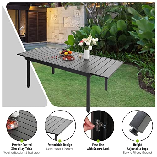 Image of Sophia & William Patio Dining Set 9 Pieces, 8 Aluminium Patio Dining Chairs with 1 Extendable Dining Table for 6-8 Person, Patio Table and Chairs for Outdoor Lawn (Grey)