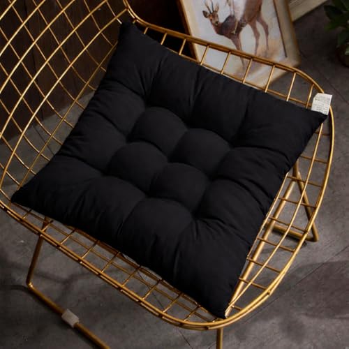Image of Wakewell Soft Chair Pad with Ties | Square Padded Chair Pad Cushion for Dining Chair, Kitchen & Office | Washable Microfibre Chair Pad for Home Seating (1, Black)