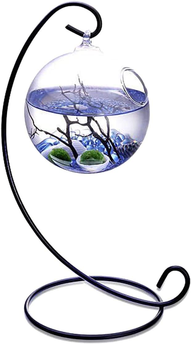Aquarium-Set, Aquatisches Tisch-Aquarium-Set mit 2 lebenden Moosbällen, kleinen Steinen und 8,9 cm schwarzem Ventilator mit Metall (Meerblau)