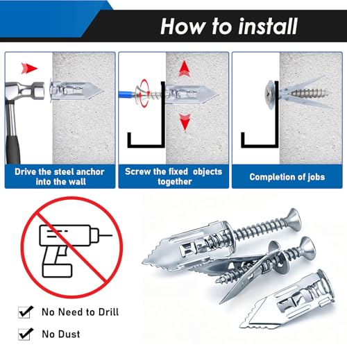 Image of 190Pcs Self Drilling Drywall Anchors with Screws Kit, Metal Self Drilling Anchor Screws, 6 Sizes Silver Drywall Grip Anchors and Screws for Sheetrock, Hollow Wall, Picture Frames, Wall Decor