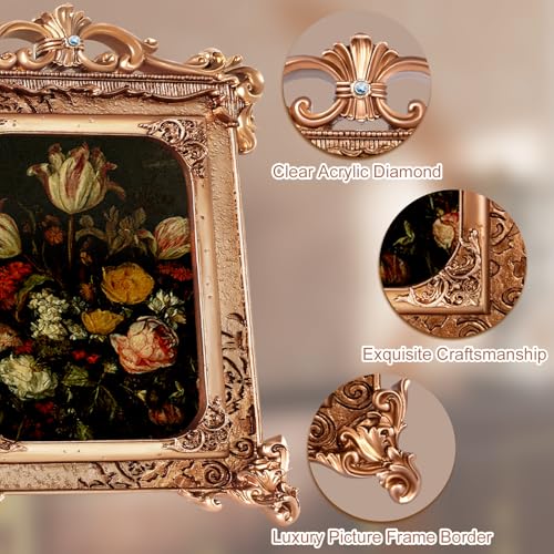 Image of 5x7 Gold Picture Frame Baroque, Victorian Vintage Ornate Design, Glass Front, Tabletop & Wall Display, Vertical Orientation, Bronze