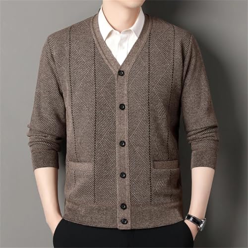 Men Winter Warm Knitted Cardigan V-Neck Sweatercoat Thick Fleece Smart Knit Sweater2