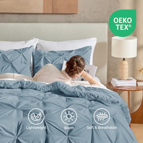 Image of Andency Full Pinch Pleat Comforter Set (79 inchx90 inch),3 Piece Lightweight Pintuck Bedding Comforters & Sets, Fluffy Down Alternative Comforter with 2 Pillow Shams for All Season,White
