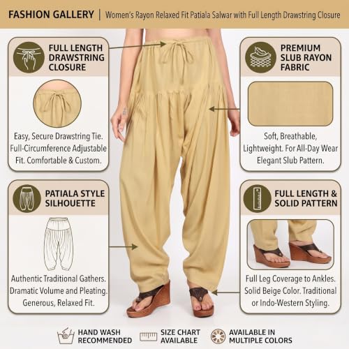Image of FASHION GALLERY Women's Rayon Relaxed Fit Patiala Salwar with Full Length Drawstring Closure Type and Flexible Waist | Patiala Pant for Woman Free Size Fit Upto XXL