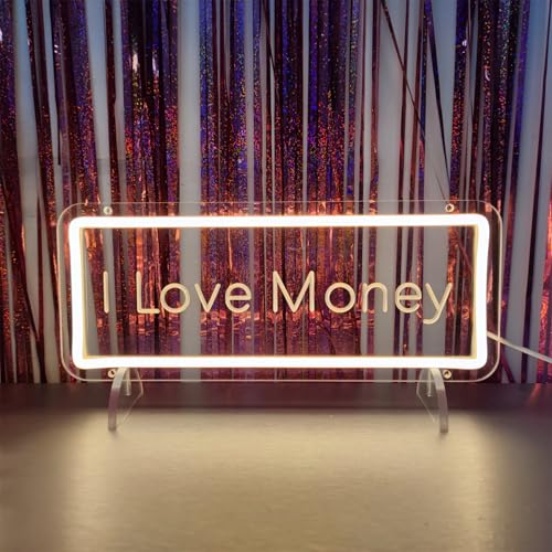 Image of I Love Money Neon Signs for Wall Decor, Dollar Neon LED Sign Money Will Never Sleep Neon Sign LED Green Light for Bar Bedroom Company Party Wall Decoration, 13.3 inch x 5.4 inch