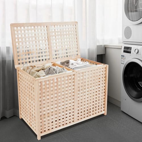 Panier à linge en bois à 2 compartiments vertical 89x46x67 cm