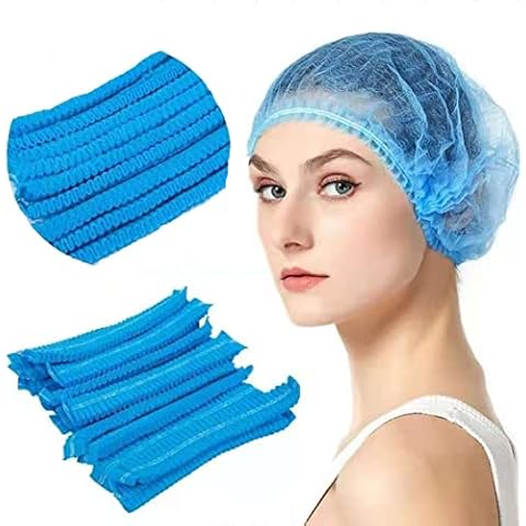 100 Count 21 In Disposable Anti-Dust Protective Hair Net,Disposable Bouffant Caps for Hospital,salon,Catering,laboratory,Blue Cover