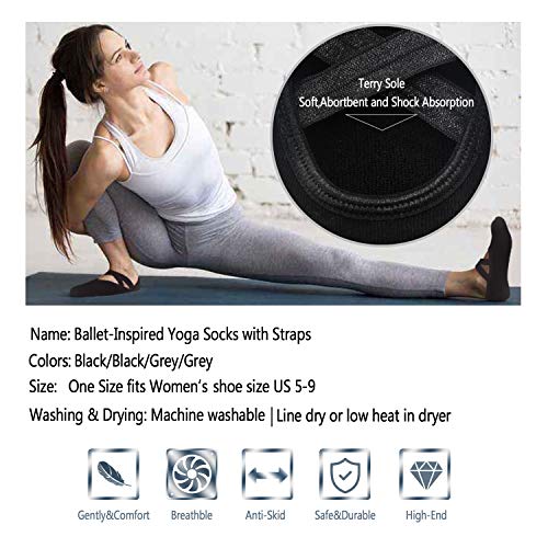 Meias femininas antiderrapantes com barra da Gripper Pilates – 2 pares de meias antiderrapantes anti