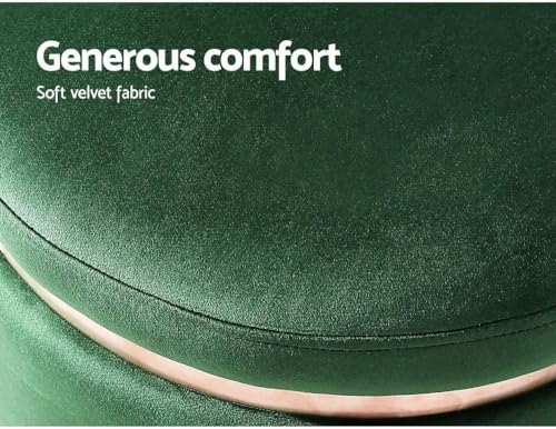 Image of ETIQUETTE ART Upholstered Velvet Round Dual Strip Ottoman Office Stool Foot Rest Stool Linen Fabric Padded Seat Pouf Ottoman with Round Shape for Living Room (Green)