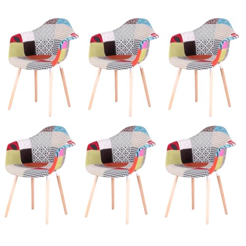 EGOONM Lot de 6 Chaises de Salle à Manger, Fauteuil Patchwork, Chaise de Réception, Chaise de Style Nordique, Convient au Salon (Rouge)