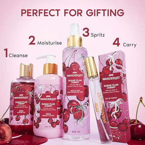 Image of Nykaa Wanderlust Sugar Plum Cherry with Cica Gentle Cleanser Body Wash for Nourished, Refreshing Skin | 250ml | Paraben-Free & Vegan